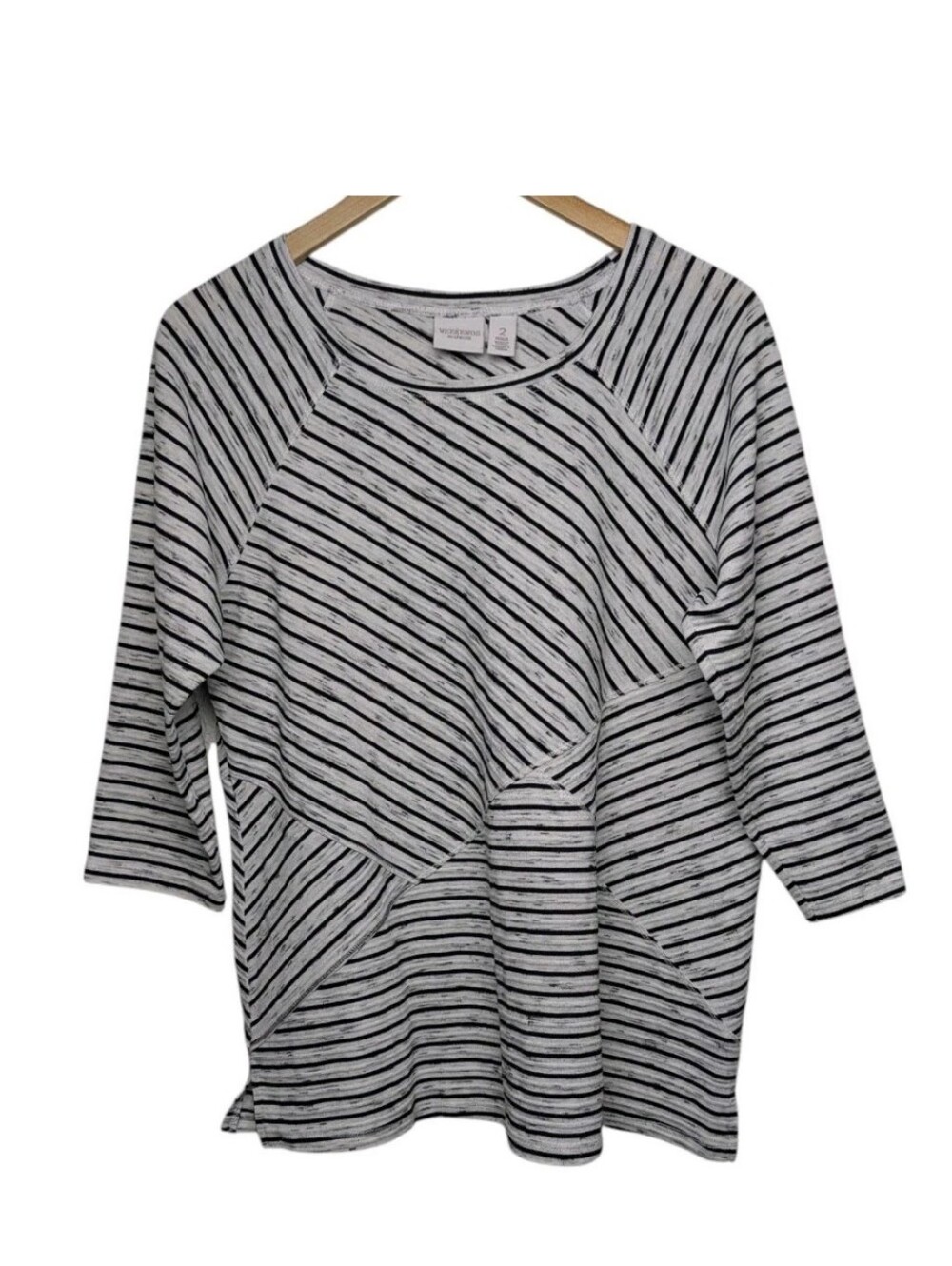 Chicos 2 Striped Shirt Large Black Gray Mixed Stripes Weekend By Chicos